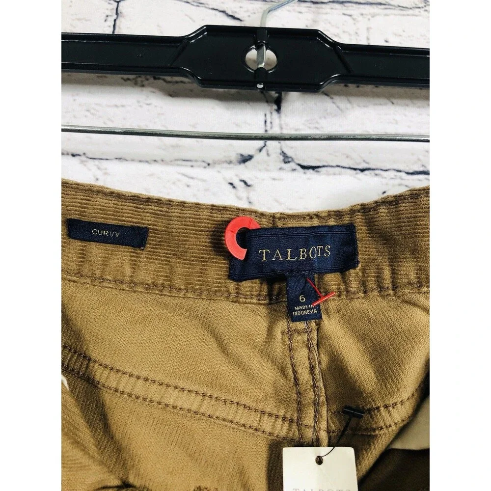 Talbots Women's Corduroy Pants Curvy Straight Leg Stretch Tan Brown Size 6 NWT